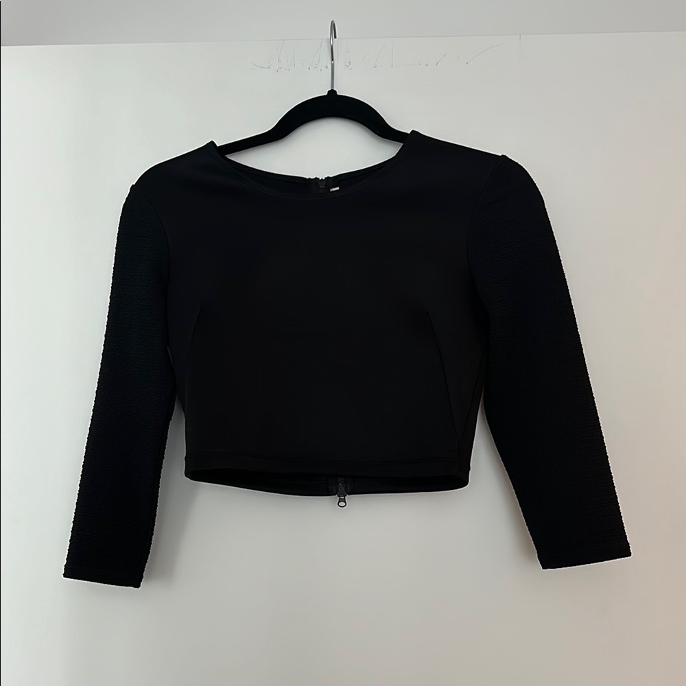 RACHEL Rachel Roy Black Fitted 3/4 Sleeve Crop Top